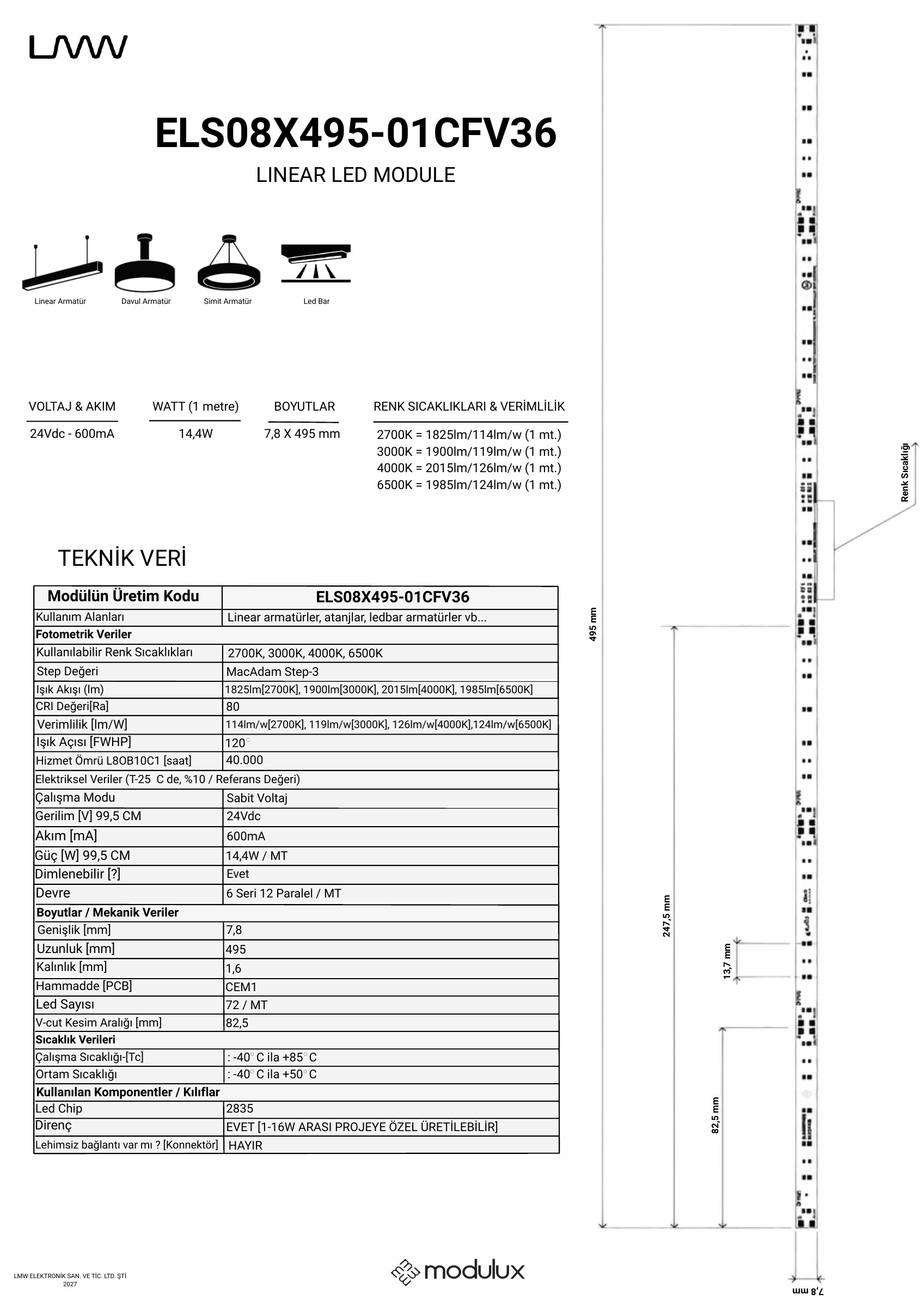 ELS08X495-01CFV36 katalog sayfası: ürün çizimi, ölçüler ve teknik veri tablosu