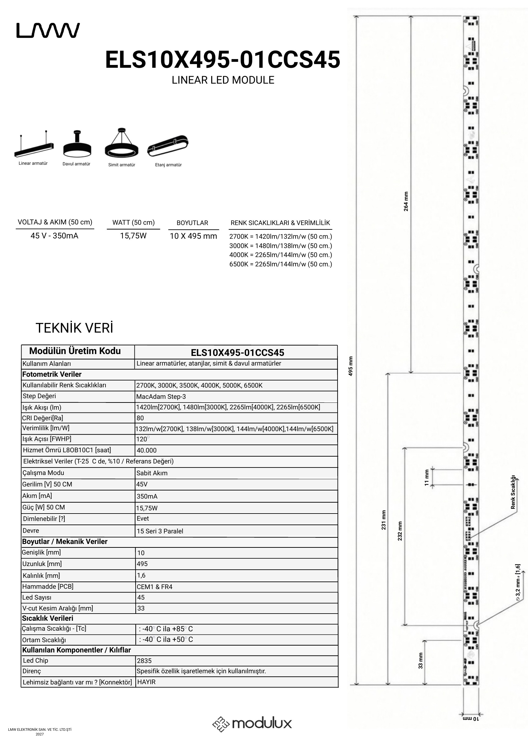 ELS10X495-01CCS45 katalog sayfası: ürün çizimi, ölçüler ve teknik veri tablosu