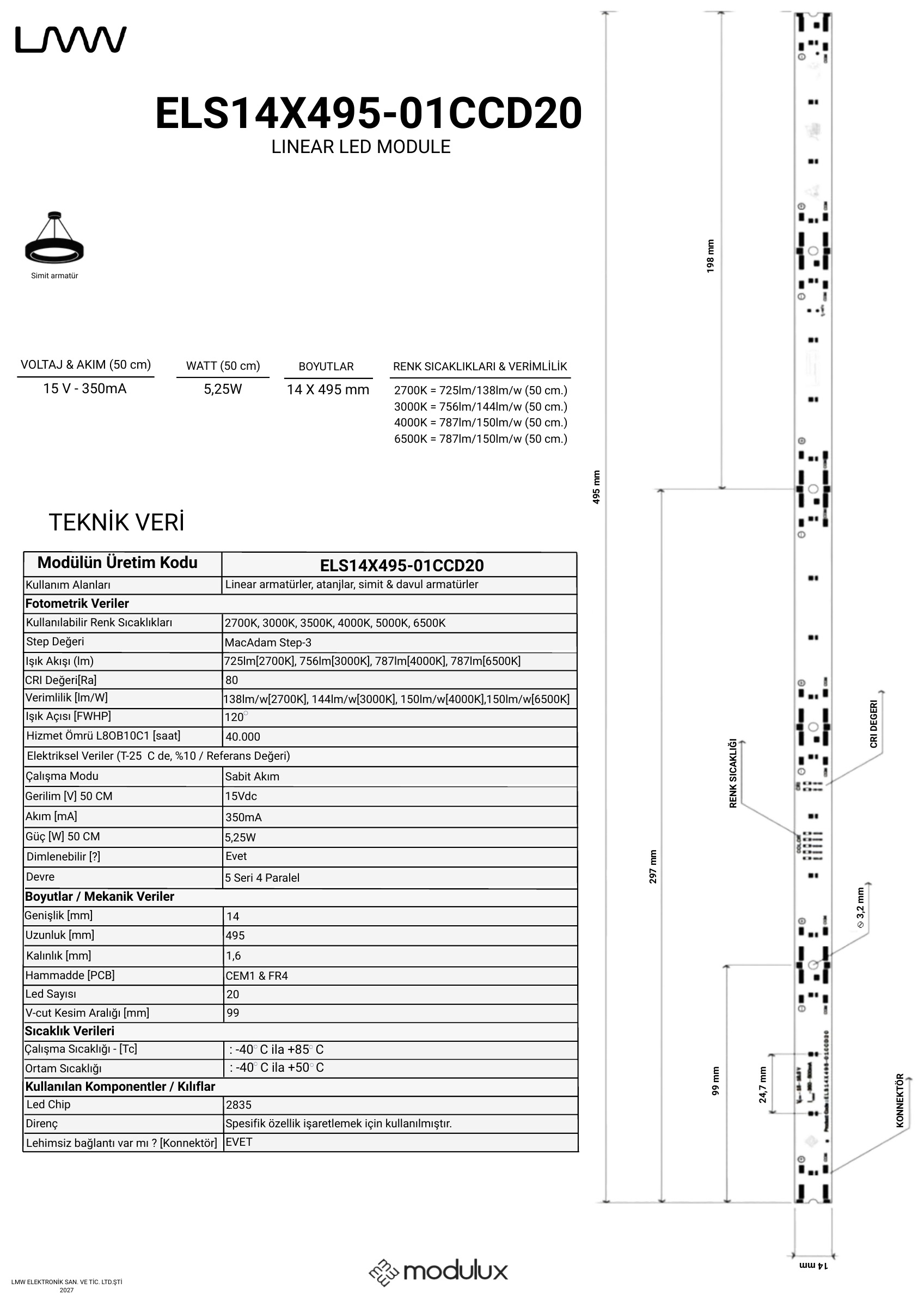 ELS14X495-01CCD20 katalog sayfası: ürün çizimi, ölçüler ve teknik veri tablosu
